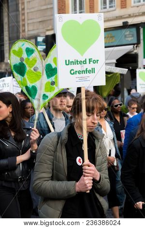 London, United Kingdom, 14th April 2018:- Marchers On A Silent March From Kensington Town Hall To Th