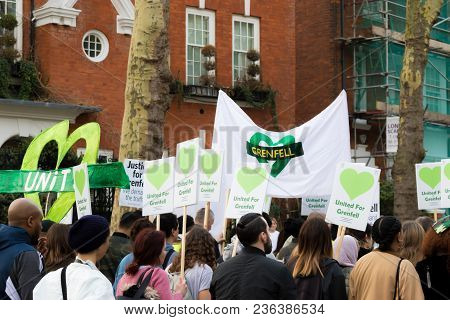 London, United Kingdom, 14th April 2018:- Marchers On A Silent March From Kensington Town Hall To Th