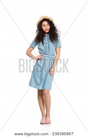 Attractive Young Woman In Canotier Hat Isolated On White