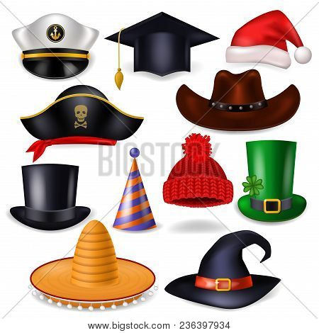 Cartoon Hat Vector Comic Cap For Celebrating Birthday Party Or Chrisrmas With Headwear Santahat Or P