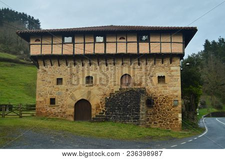 Fortified Tower Of Aranguren In The Gorbeia Natural Park. Architecture Nature Landscapes. March 26, 