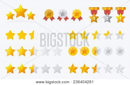 Five Stars Ratings With Shadow And Reflection On White