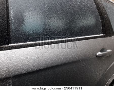 Freezing Rain On A Car - Photo Taken In Bucharest After The Freezing Rain In March 2018