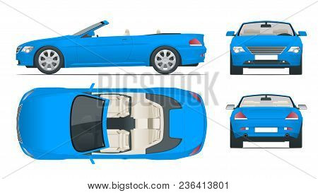 Transfer, Cabriolet Car. Cabrio Coupe Vehicle Template Vector Isolated On White. View Front, Rear, S