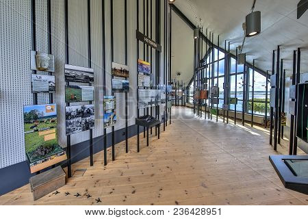 Hornborgasjon, Sweden - July 26, 2016: Photo Exhibition About Local Wildlife At Visitor Centre In Ho