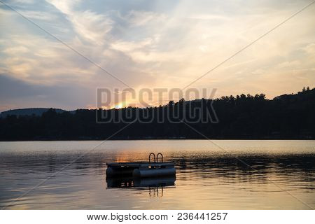 Metal Swim Platform, Squam Lake, New Hampshire, At Sunset