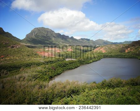 Menehune Fishpond. Beautiful Imagery On The Island Of Kauai, Hawaii.