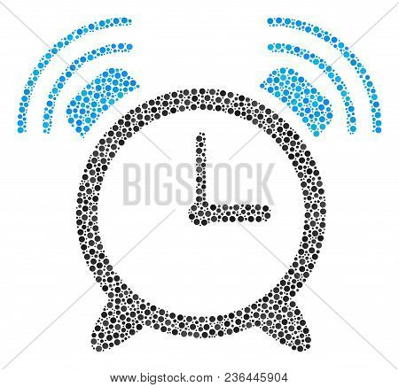 Buzzer Mosaic Of Round Dots In Various Sizes And Color Tones. Circle Elements Are Grouped Into Buzze