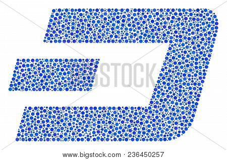 Dash Currency Mosaic Of Round Dots In Different Sizes And Color Tints. Circle Dots Are Combined Into