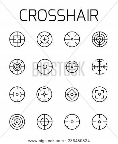 Crosshair Related Vector Icon Set. Well-crafted Sign In Thin Line Style With Editable Stroke. Vector
