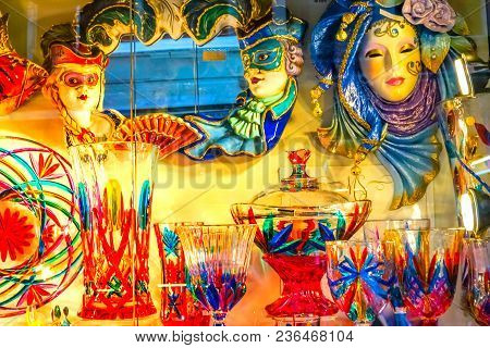 Colorful Venetian Glass And Masks Venice Italy Masks Used Since The 1200s For Carnival, Which Were C