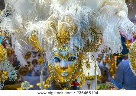 White Venetian Masks Venice Italy Used Since The 1200s For Carnival, Which Were Celebrated Just Befo