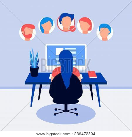 Resume On Laptop Screen. Hr Working, Back View. Selecting Staff. Searching Professional Staff. Analy