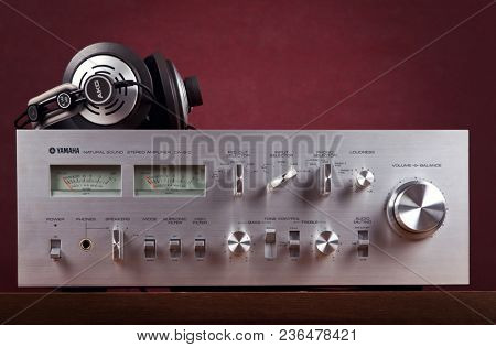 Vintage Stereo Amplifier Frontal Panel with VU meters