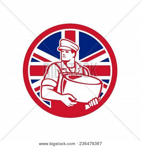 Icon Retro Style Illustration Of A British Artisan Cheesemaker Or Cheese Maker Holding Parmesan Chee