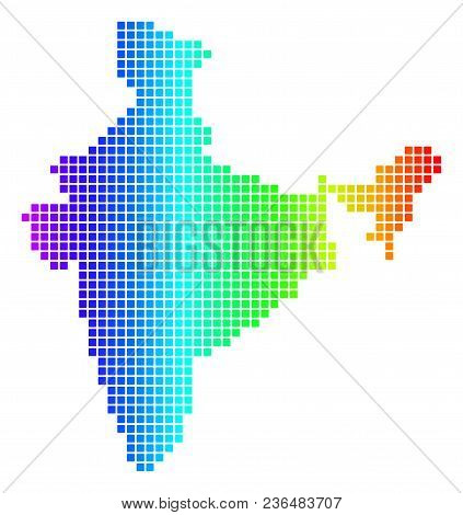 Dot Spectrum Pixelated India Map. Vector Geographic Map In Bright Colors On A White Background. Spec
