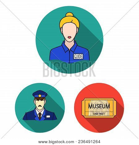 Museum And Gallery Flat Icons In Set Collection For Design. Storage And Exhibition Of Showpiece Vect