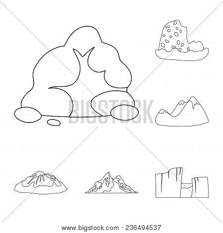 Different Mountains Outline Icons In Set Collection For Design.mountains And Landscape Vector Symbol