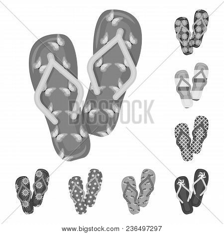 Flip-flops Monochrome Icons In Set Collection For Design. Beach Shoes Vector Symbol Stock  Illustrat
