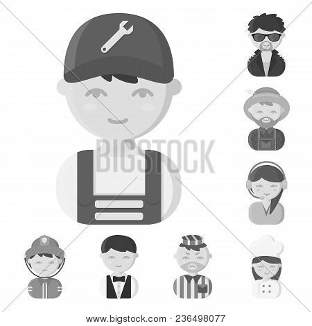 People Of Different Professions Monochrome Icons In Set Collection For Design. Worker And Specialist