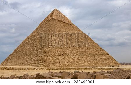 Egyptian Pyramids In Of Giza, Egypt. Travel Concept