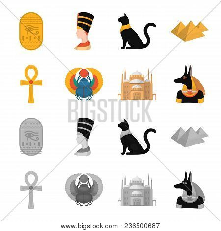 Anubis, Ankh, Cairo Citadel, Egyptian Beetle.ancient Egypt Set Collection Icons In Cartoon, Monochro