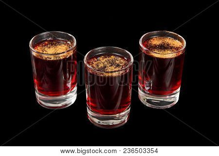 Monochrome Transparent Cocktails, A Set Of Shots Pile, Wedge, Three Servings, With Taste Of Berries,