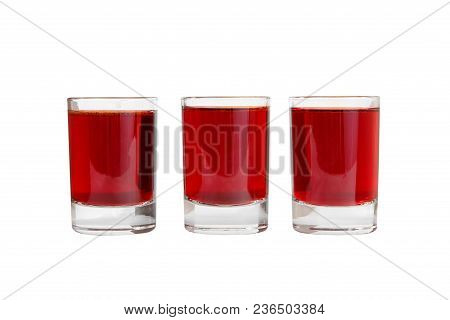 Monochrome Transparent Cocktails, A Set Of Shots In One Row, Three Servings, With A Taste Of Berries