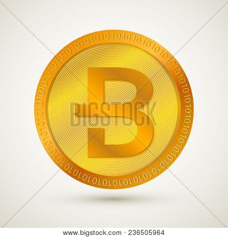 Realistic Gold Bytecoin Icon Isolated. Cryptocurrency.  Digital Currency. Virtual Money. Golden Coin