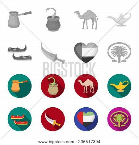 Eastern Shoes, Dagger, The Heart Of The Emirates, Palm Jumeirah.arab Emirates Set Collection Icons I