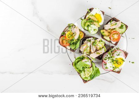 Various Danish Open Sandwiches Smorrebrod