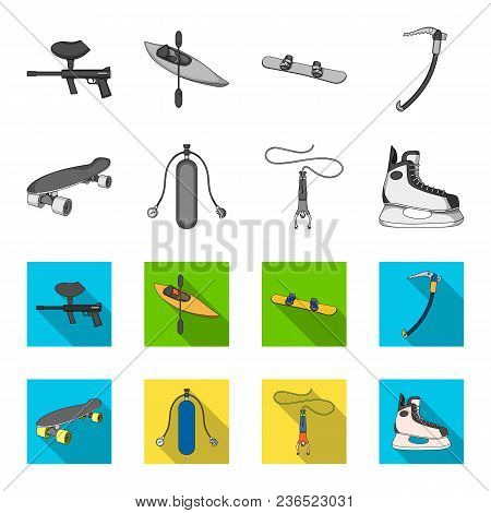 Skateboard, Oxygen Tank For Diving, Jumping, Hockey Skate.extreme Sport Set Collection Icons In Mono