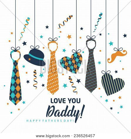 Happy Father S Day, Holiday Card With Ties.