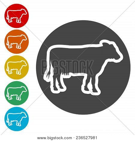 Cow Silhouette Icon, Simple Icons Set On White Background
