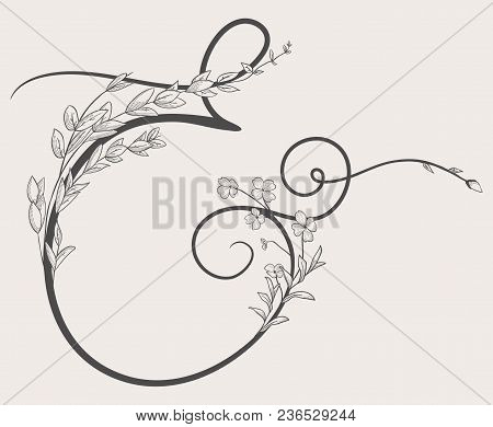 Vector Hand Drawn Flowered Ampersand Monogram Or Logo. Uppercase Ampersand With Flowers And Branches
