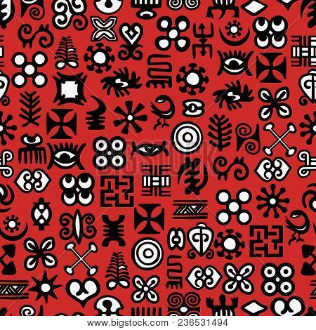 Seamless African Adinkra Pattern - Digital Art Ritual Symbols And Screen Printing Nations And Tribes