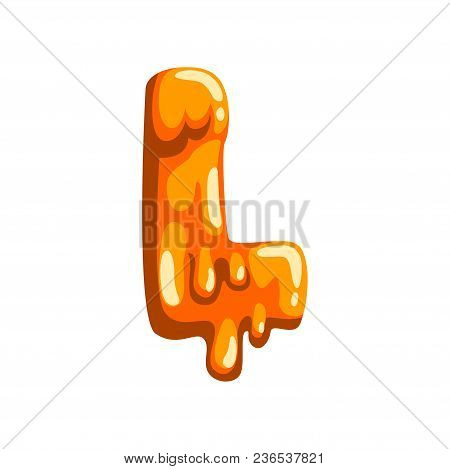 L Letter Of Sweet Fruit Jelly, Glossy, Edible Liquid Font Vector Illustration Isolated On A White Ba