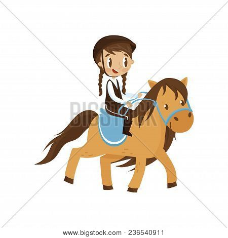 Cute Litlle Girl Riding A Horse, Equestrian Sport Concept Cartoon Vector Illustration Isolated On A 