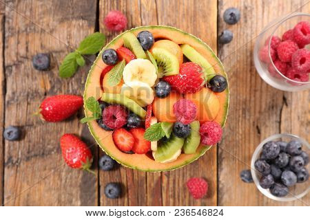 fruit salad in melon bowl