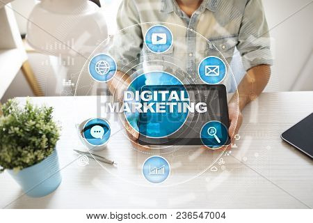 Digital Marketing Technology Concept. Internet. Online. Search Engine Optimisation Seo Smm. Advertis