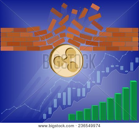 Ripple Coin Breaks Through The Wall Resistance With Growth Chart On A Blue Background , The Price Of
