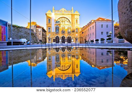 Croatian National Theatre Of Split Water Reflection View, Dalmatia Region Of Croatia
