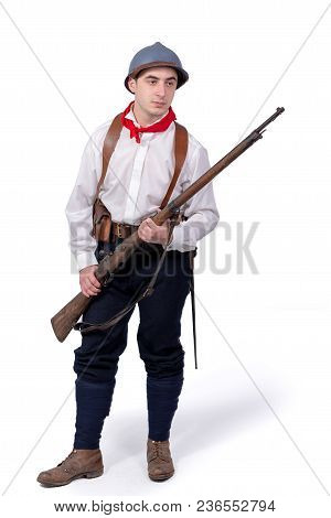 Portrait Of French Young Resistant On The White Background