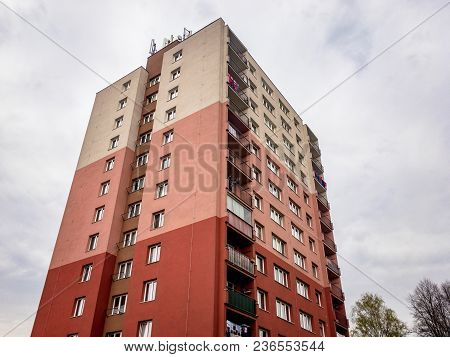 Perspective View Of A High Prefab House Built In Communism Era And Was Recently Recostructed