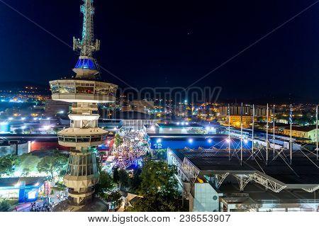 Aerial View Of The Tower Of Ote And The International Exhibition Of Thessaloniki