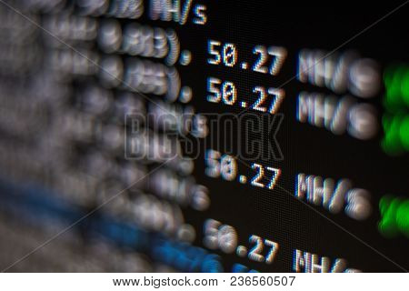 Macro Snapshot Of The Program Interface For Crypto Currency Mining On The Monitor Of An Office Compu