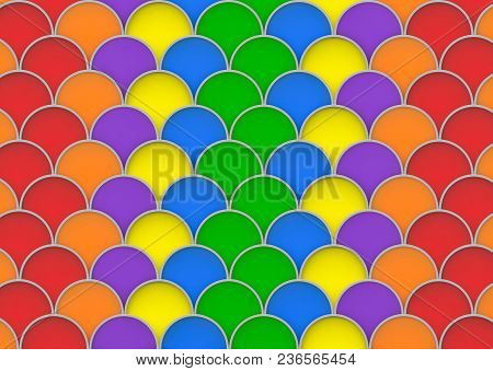 3d Redndering. Rainbow Colorful Circle In Wave Pattern Deocorative Wall Background.