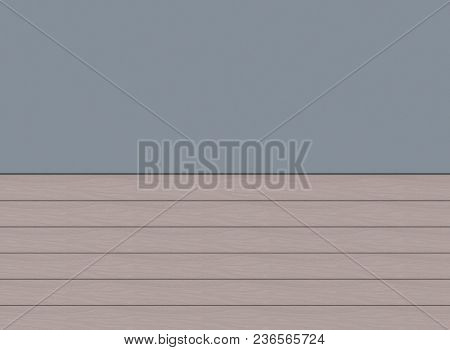 3d Rendering. Light Borwn Horizontal Wood Panels And Empty Blue Copy Space Board.