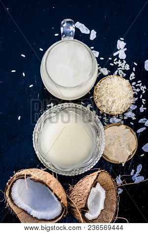 Close Up Of Famous Regional Drink Of India Apong Shrabat Or Tender Coconut Shrabat On Wooden Surface