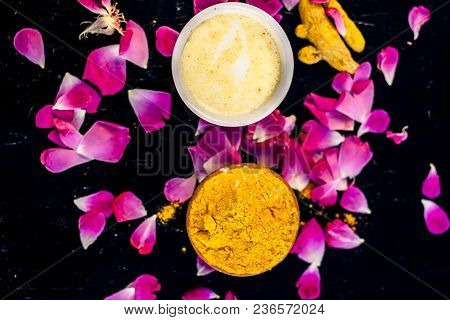 Haldi Ubtan With All Its Ingredients I.e. Milk And Gram Flour With Rose Petals Helps To Remove The B
